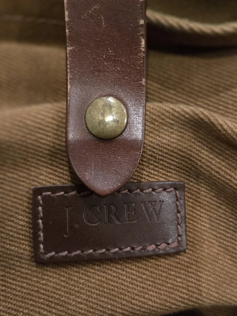 Vintage J.Crew Canvas Leather Weekender Duffel Bag Tan Brass Buckle Travel.